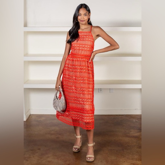 Adelyn Rae Alana Crochet Lace Midi Dress - size small -NWT-mandarin red/stunning - Picture 10 of 16